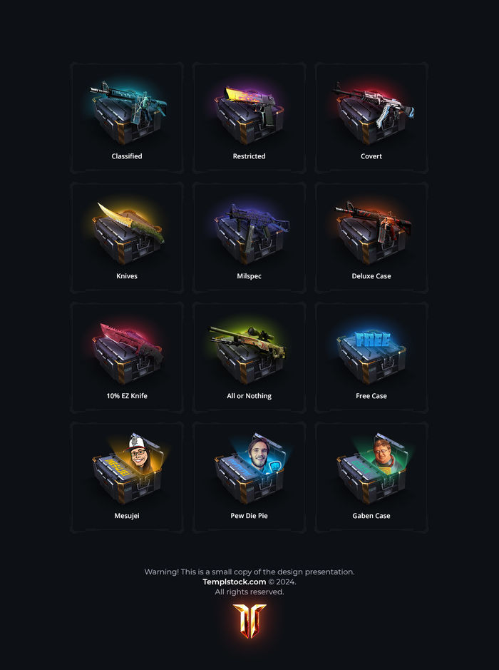 Набір з 12 кейсів CS:GO в форматі PSD